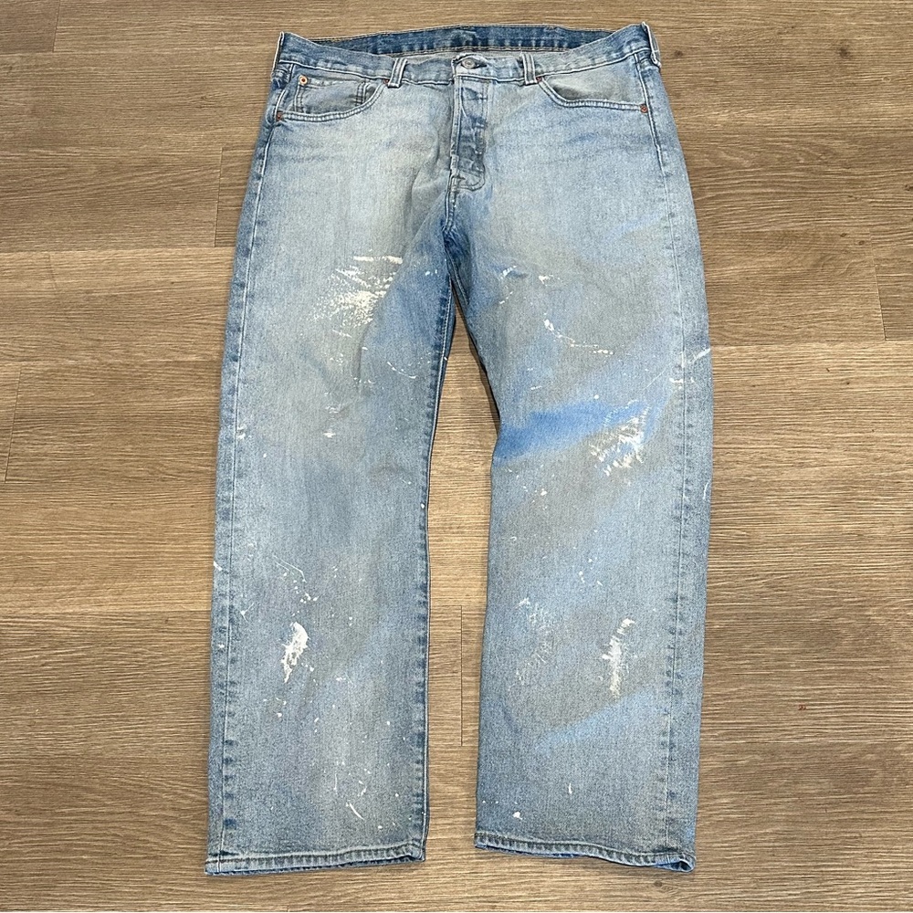 Levi's Vintage 501 Straight Leg Paint Splatter Light Wash Button Fly Jeans 38x30